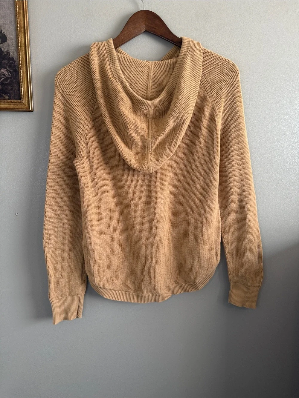 Lauren Ralph Lauren Hooded Waffle Knit Sweater Hoodie Tan 100% Cotton Medium